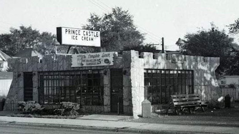 Black-and-white photo of Prince Castle Ice Cream storefront