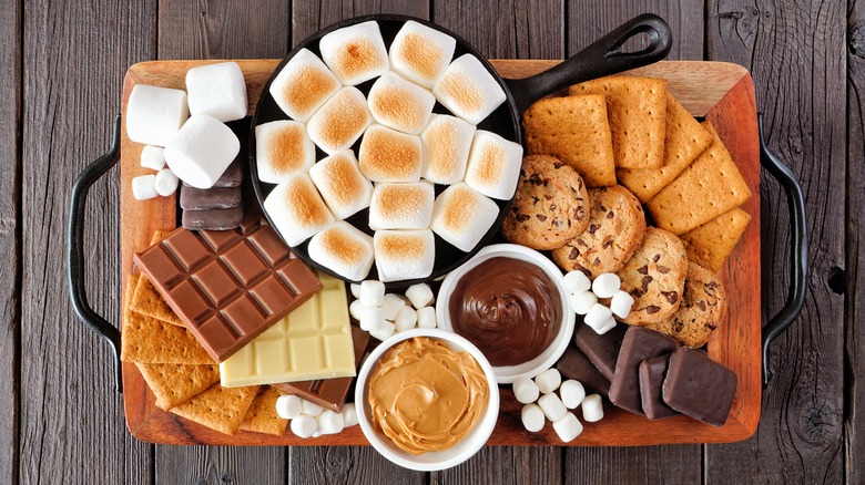 Board with s'mores ingredients