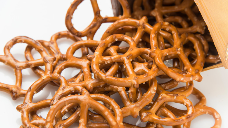 Pretzels spilling from bag