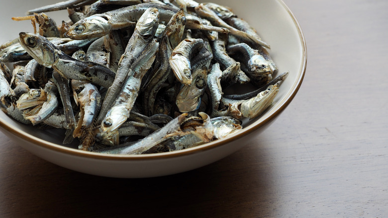 Ceramic bowl of anchovies