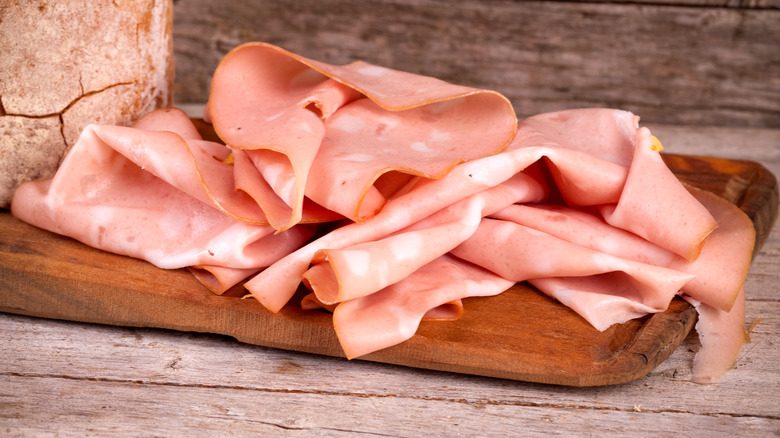 mortadella on a chopping board