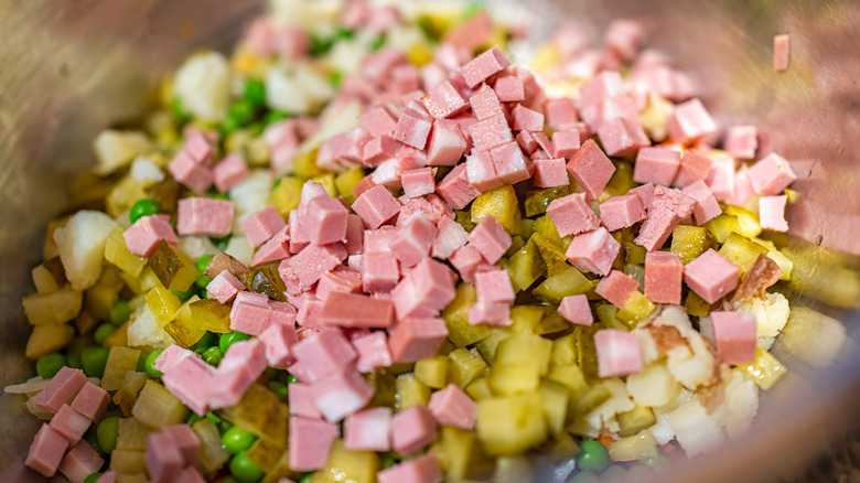 cubed bologna with pickles
