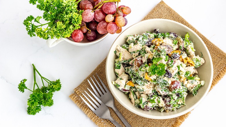 Chicken salad with grapes, walnuts, and parsley