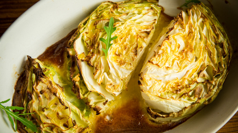 Browned, oven-roasted cabbage.