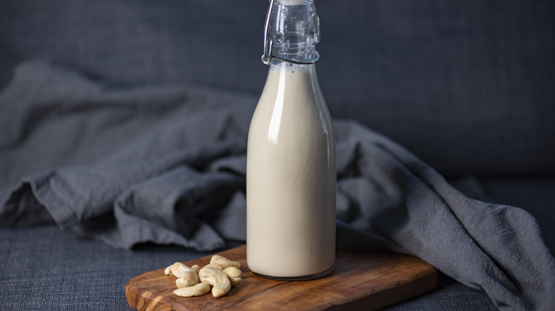 Glass bottle of cashew milk