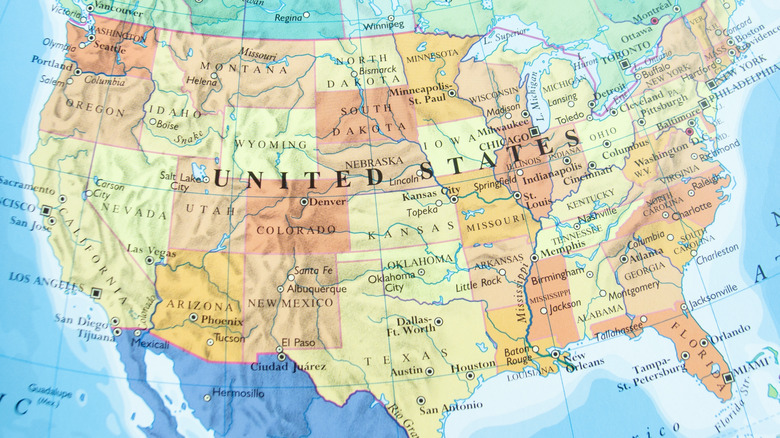 Colorful map of the United States of America