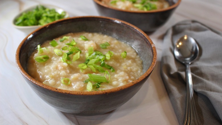 shrimp congee in bowl