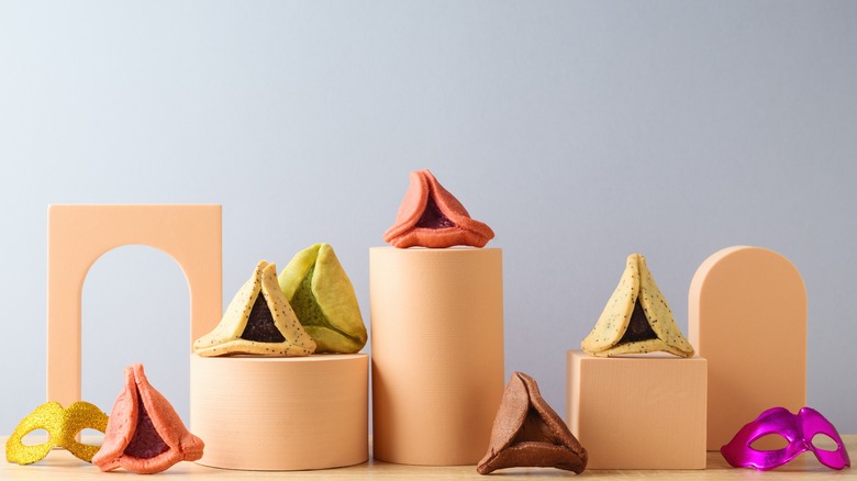 Colorful hamantaschen with masks