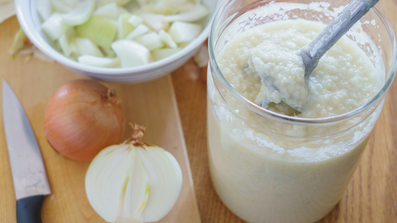 Pureed onions in a jar.