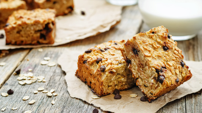 Three chocolate chip pumpkin oatmeal bars