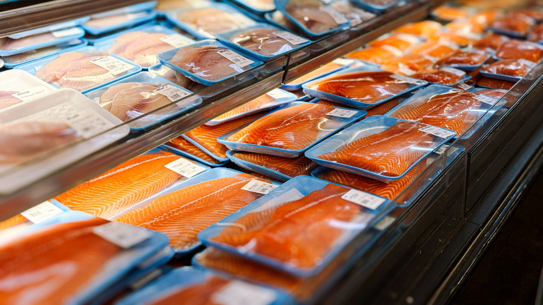 A supermarket seafood display.