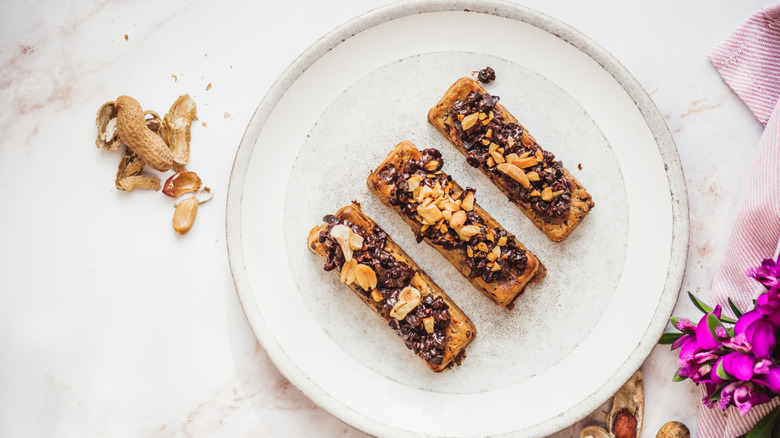 peanut chocolate bars served on plate