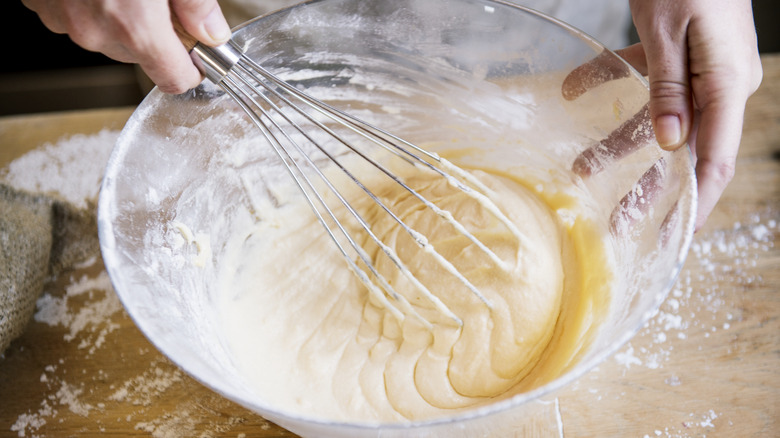 Whisking vanilla cake batter