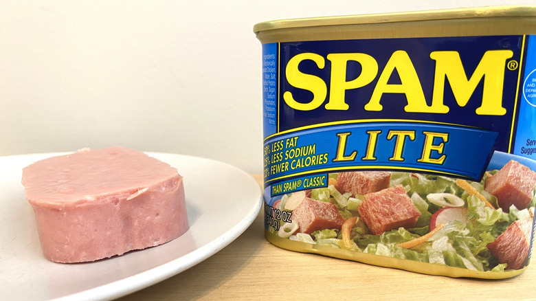 Spam lite next to the container