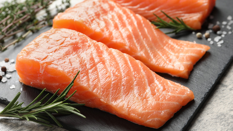 Raw salmon ready to be marinated