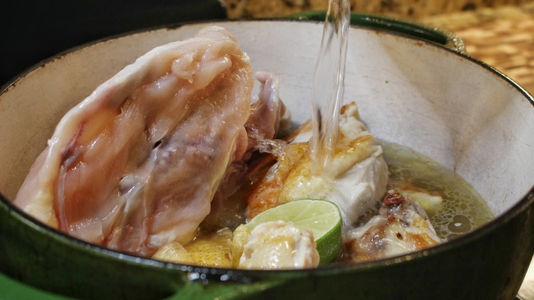 chicken stock ingredients in pot