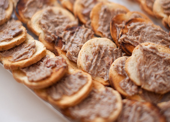 Smoked bluefish rillettes on crackers.