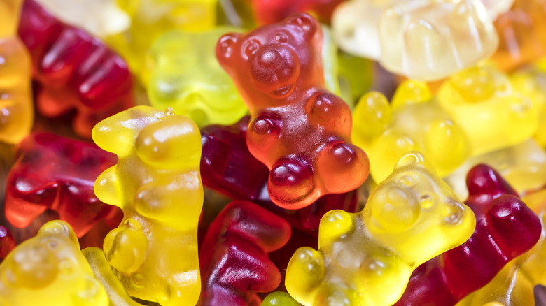 A large pile of gummy bear candies