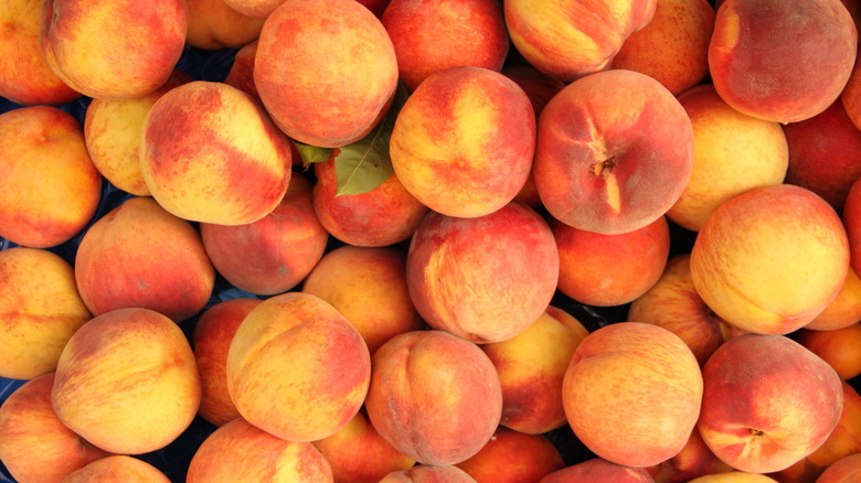 Peaches stacked together