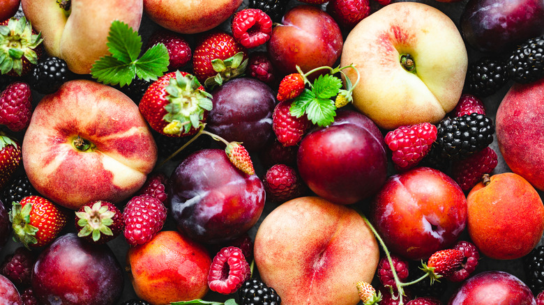 Closeup of various types of fruit.