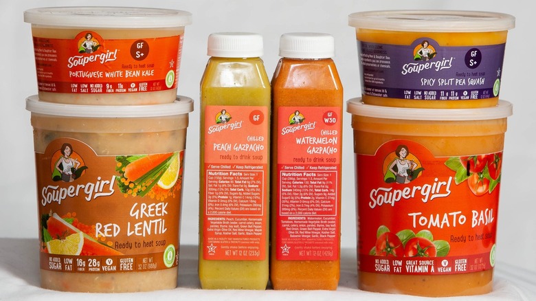 Colorful soup and gazpacho containers from Soupergirl