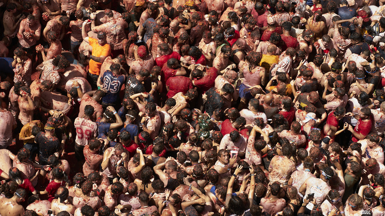 Aerial view of La Tomatina﻿ festival