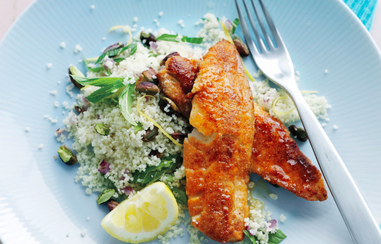 Spiced Fried Fish With Lemon Pistachio Couscous Recipe