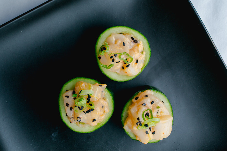 Spicy Scallop Tartare In Cucumber Cups Recipe