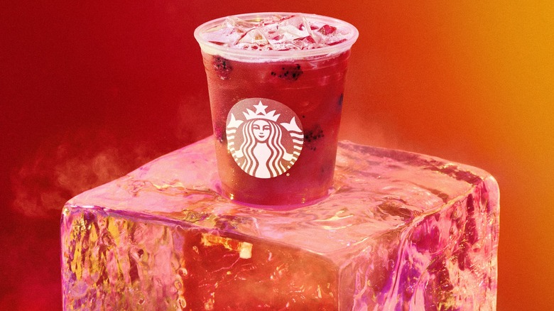 Starbucks' new Spicy Lemonade Refresher on ice block