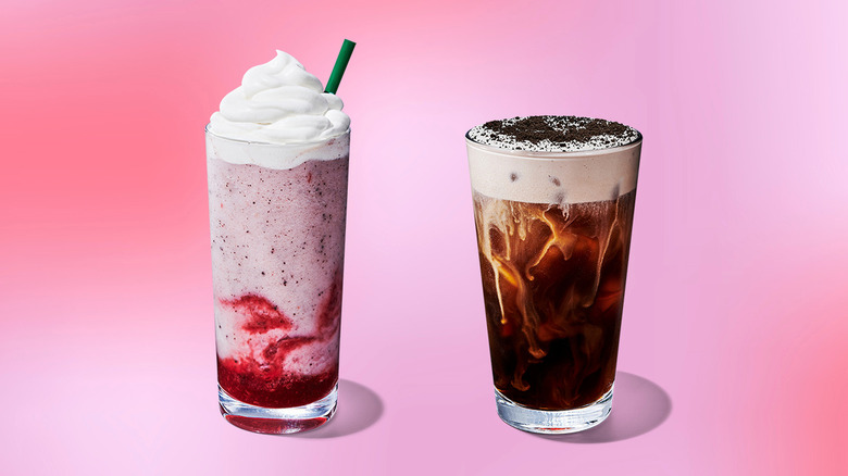 Starbucks chocolate covered strawberry frappuccino and Chocolate Hazelnut Cookie Cold Brew