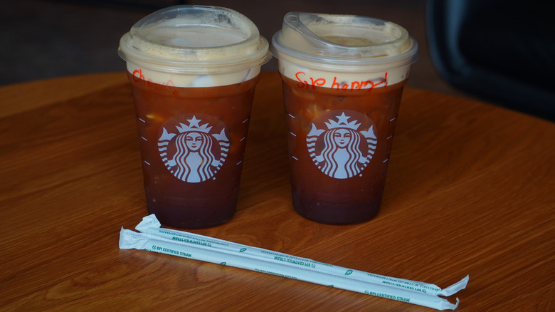 Starbucks' Caramel Aerocano and Aerocano (left to right).