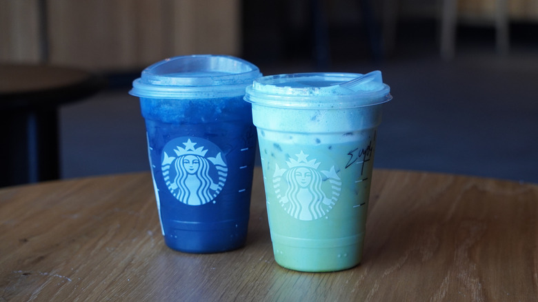 Starbucks' Blue Coconut Lemonade Refresher and Iced Blue Coconut Matcha.