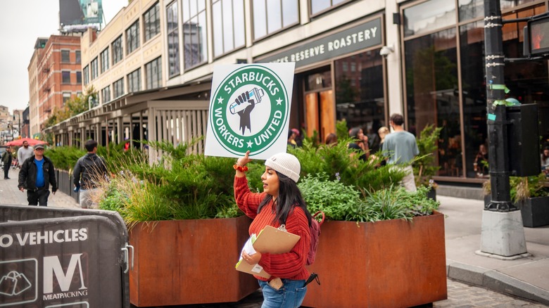Starbucks Workers United protester