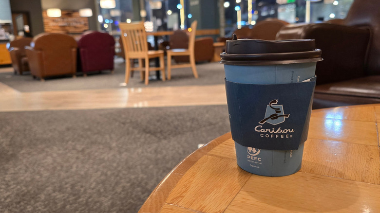 close up of a Caribou coffee cup