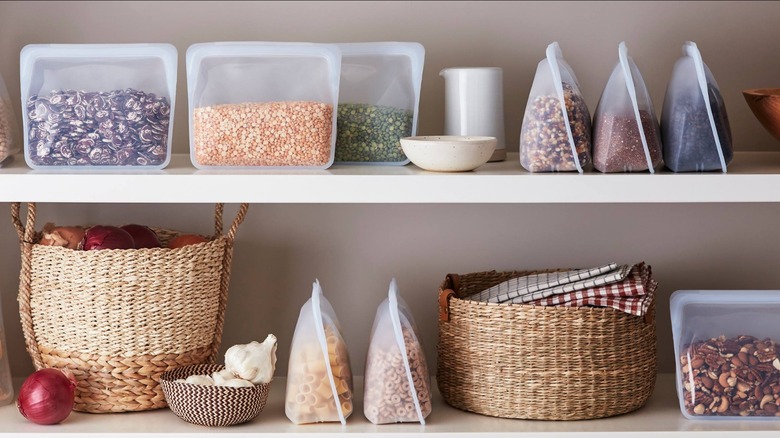 Stasher bags filed with nuts and grains