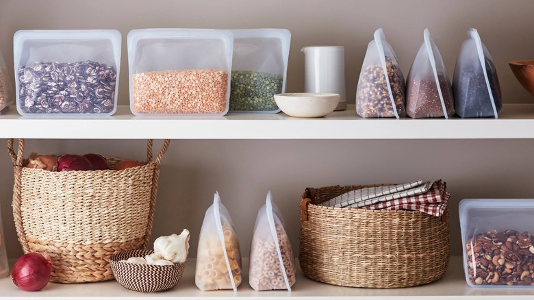 Stasher bags filed with nuts and grains