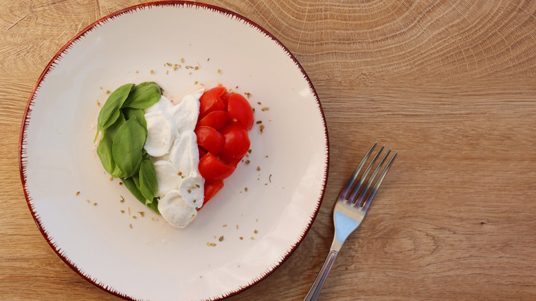Caprese salad in shape of heart