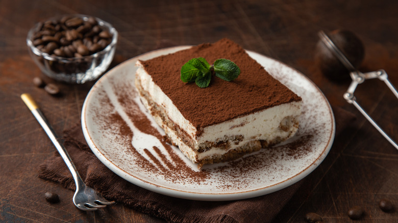 Tiramisu with fresh mint