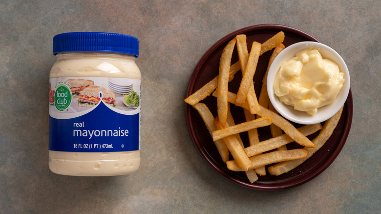 Food Club mayonnaise with a plate of fries