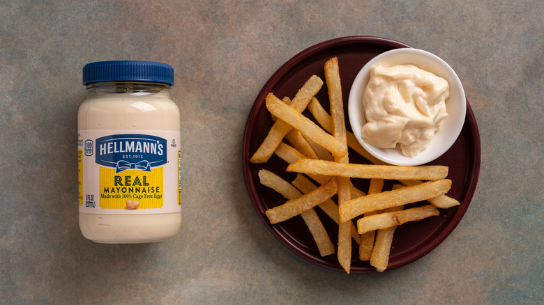 Hellmann's mayonnaise with a plate of fries