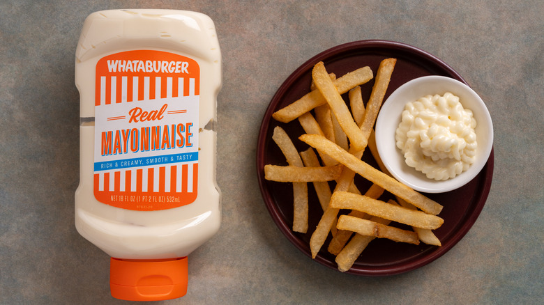 Whataburger mayonnaise with a plate of fries