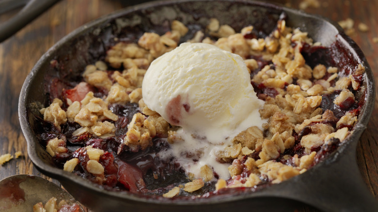 fruit crisp in cast iron skillet