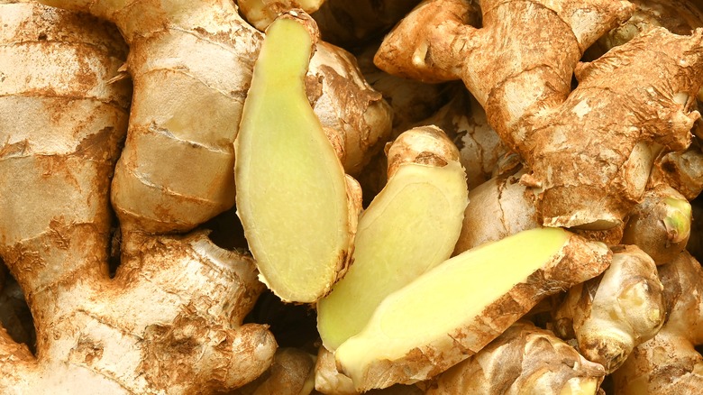 bundle of whole and sliced ginger