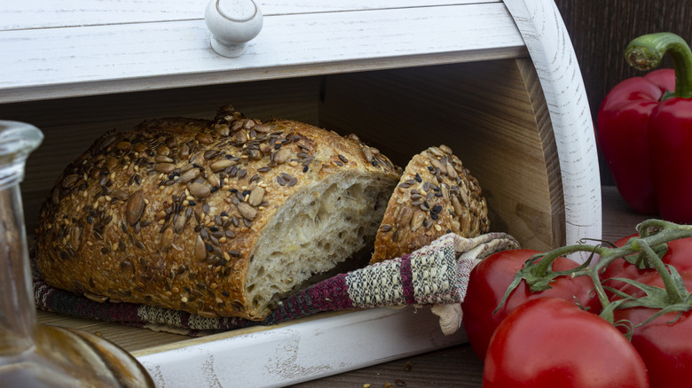 seedy bread in a bread box
