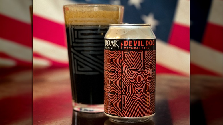 Roak Brewing Co. Devil Dog Oatmeal Stout can and pint