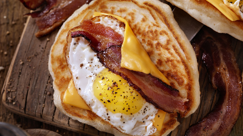 Breakfast taco with pancake wrap