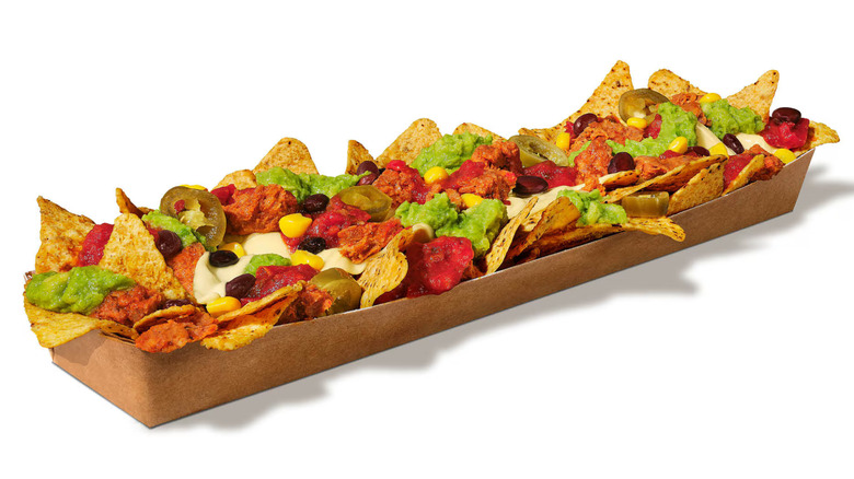 Subway Footlong Nachos in a cardboard serving package against a white background