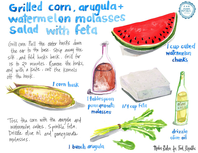 Illustrated Guide: Summer Grilled Corn Salad With Watermelon And Feta