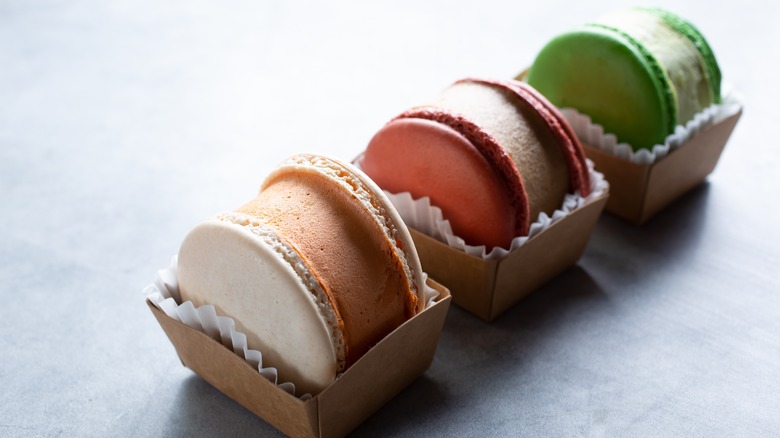 three macaron ice cream sandwiches