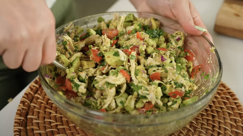 A bowl of Mexican chicken and avocado salad